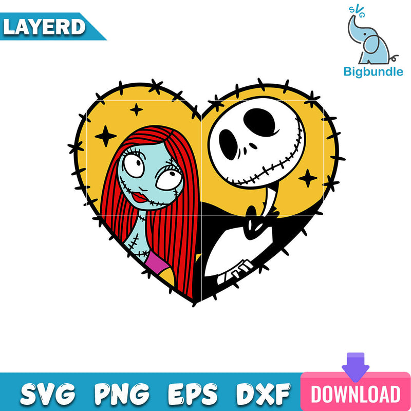 Jack and heart Sally svg, Nightmare Before svg, horror movie svg for cricut
