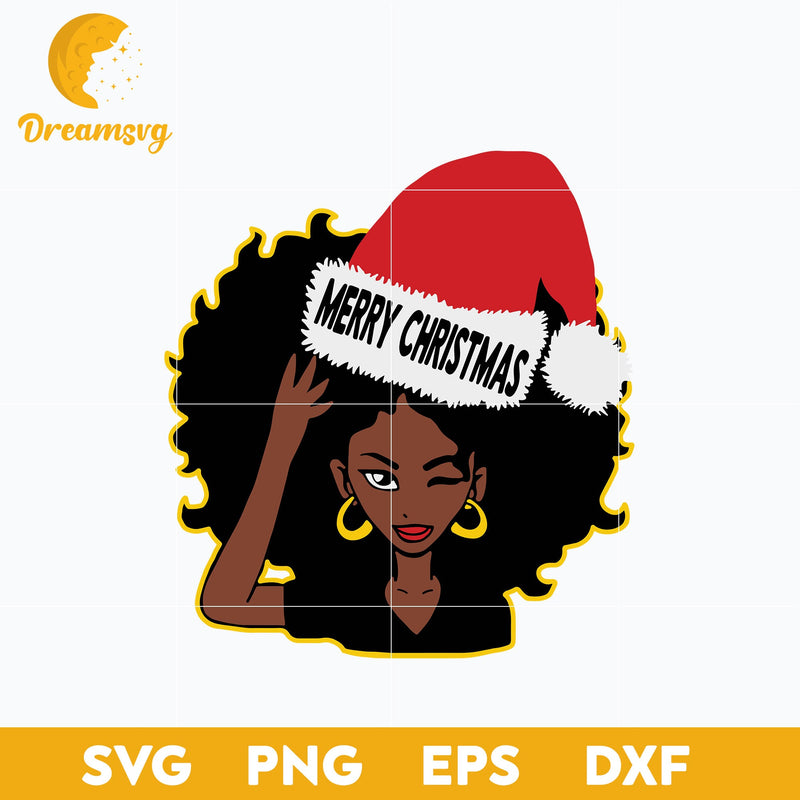Afro Diva Winking Eye Merry Christmas Melanin Queen Santa SVG, Christmas SVG, PNG DXF EPS Digital File.