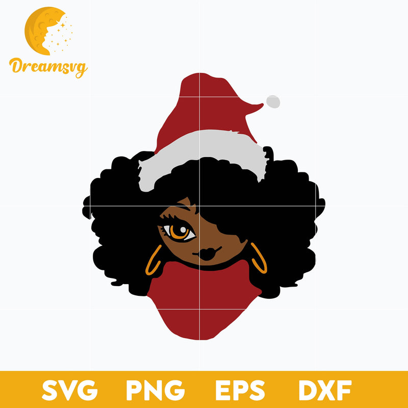 Afro Girl Santa Hat SVG, Christmas SVG, PNG DXF EPS Digital File.