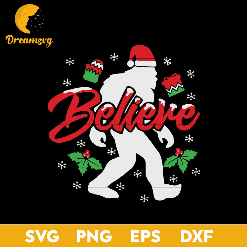 Bigfoot Christmas Believe SVG, Christmas SVG, PNG DXF EPS Digital File.