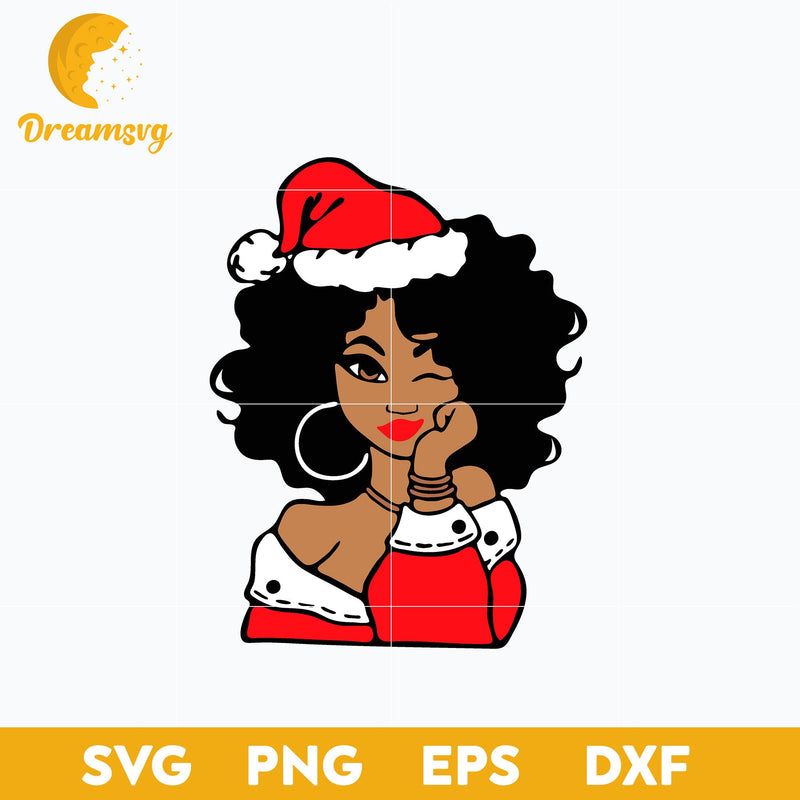 Black Girl Santa Hat SVG, Christmas SVG, PNG DXF EPS Digital File.