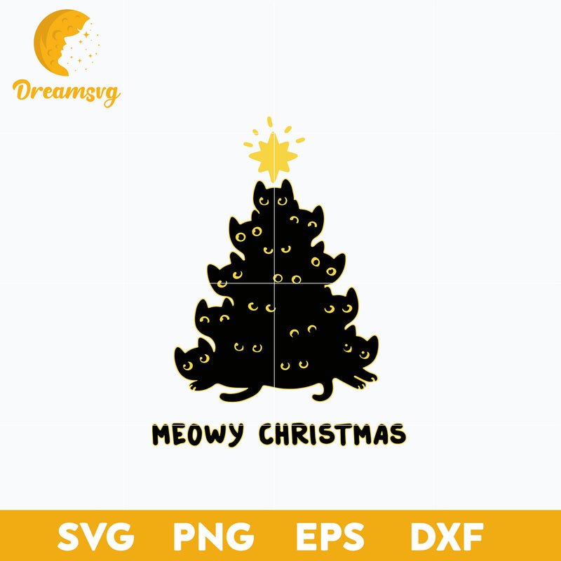 Cat Lover Merry Meowy Christmas Tree SVG, Christmas SVG, PNG DXF EPS Digital File.