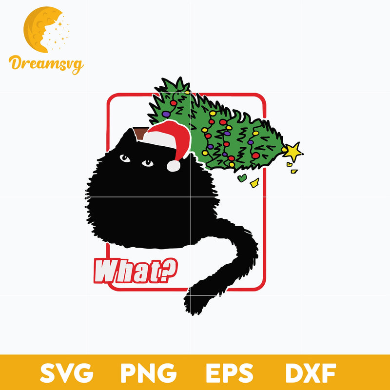 Cat Santa Hat Knocks Over Christmas Tree Glares Asks What SVG, Christmas SVG, PNG DXF EPS Digital File.