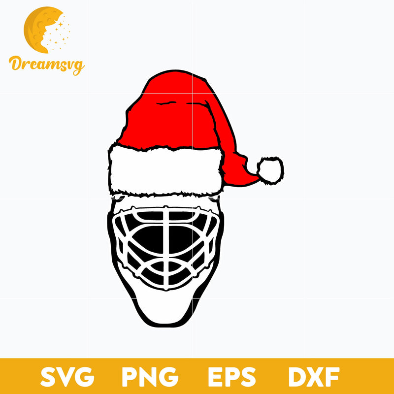 Christmas Hockey Goalie Mask Santa Hat SVG, Christmas SVG, PNG DXF EPS Digital File.