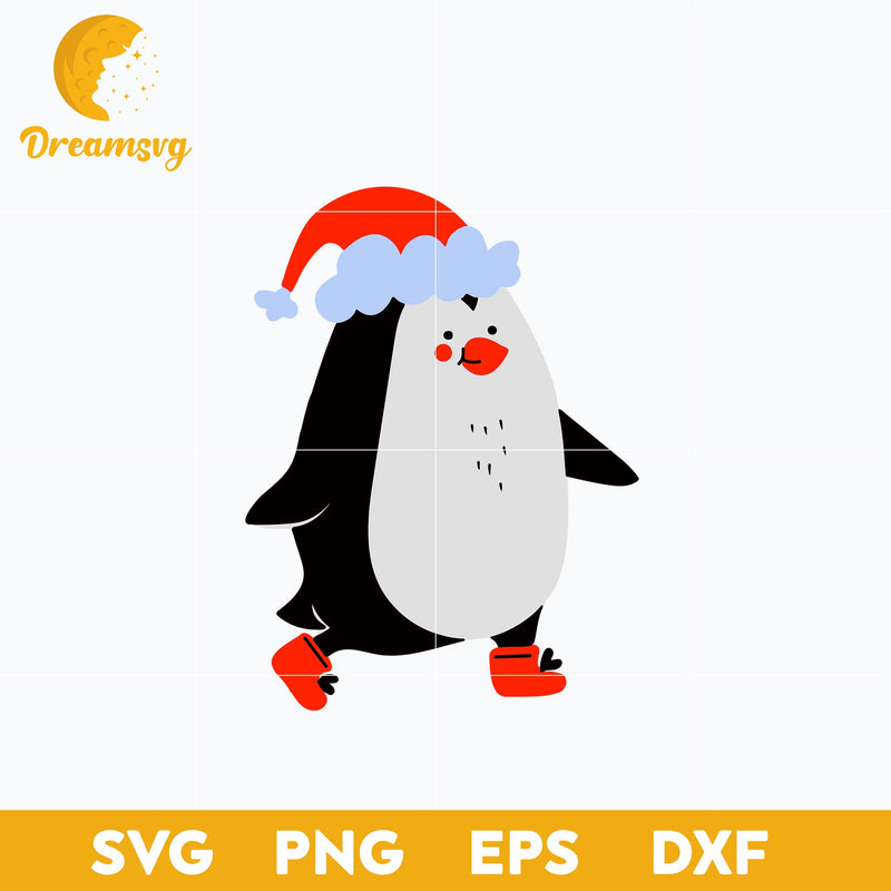 Christmas Penguin With Santa Hat SVG, Christmas SVG, PNG DXF EPS Digital File.