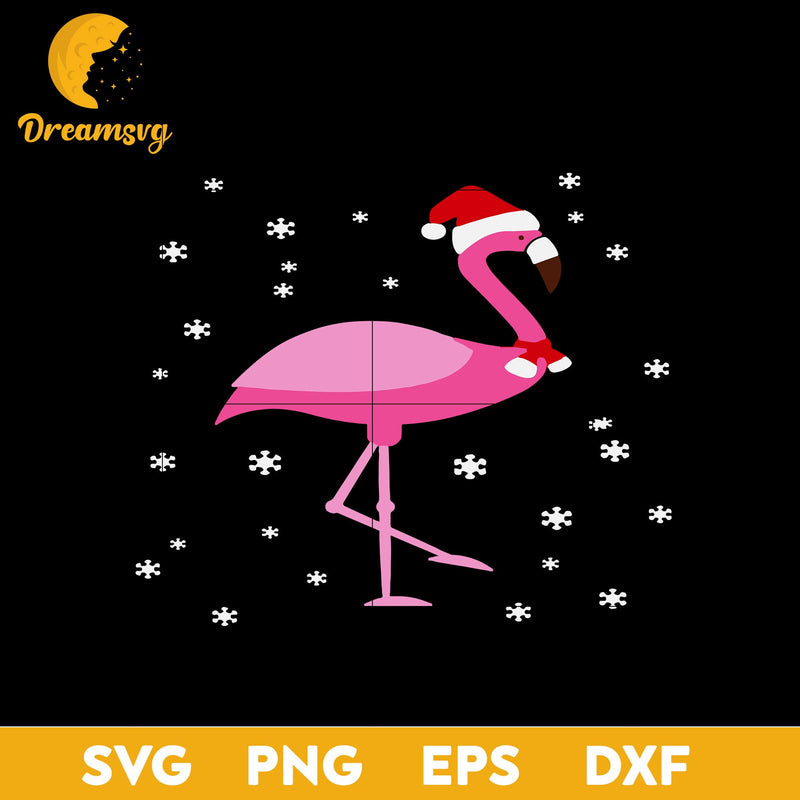 Christmas Santa Snow Pink Flamingo SVG, Christmas SVG, PNG DXF EPS Digital File.