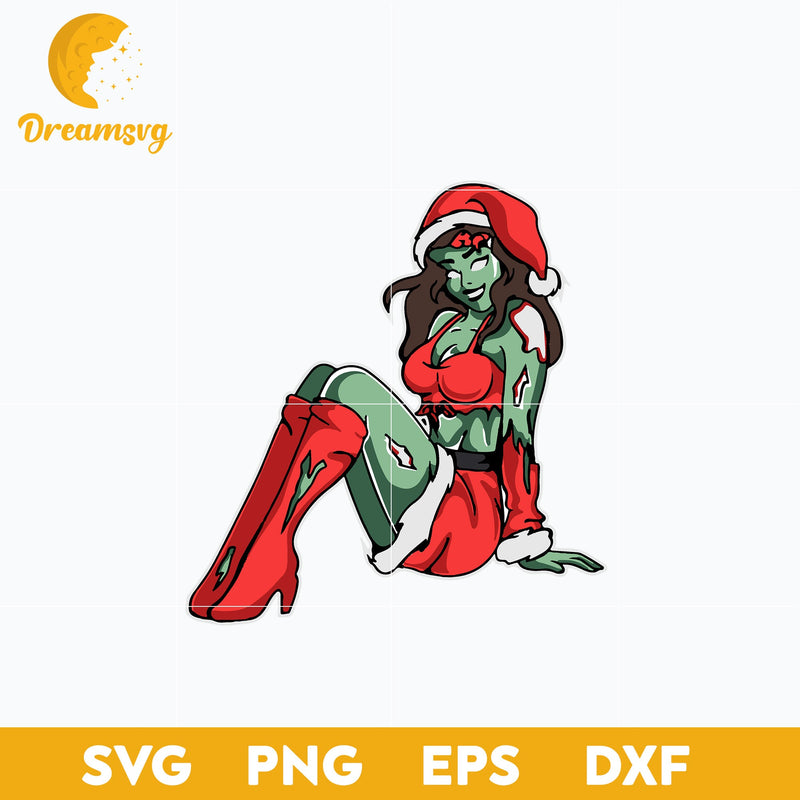 Christmas Zombie Pin Up Girl Pajama SVG, Christmas SVG, PNG DXF EPS Digital File.