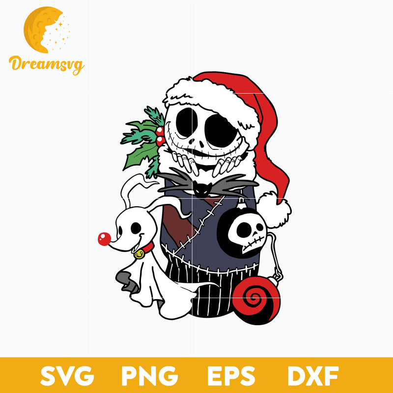 Cute Jack Skellington Wear Santa Hat In Sock SVG, Christmas SVG, PNG DXF EPS Digital File.