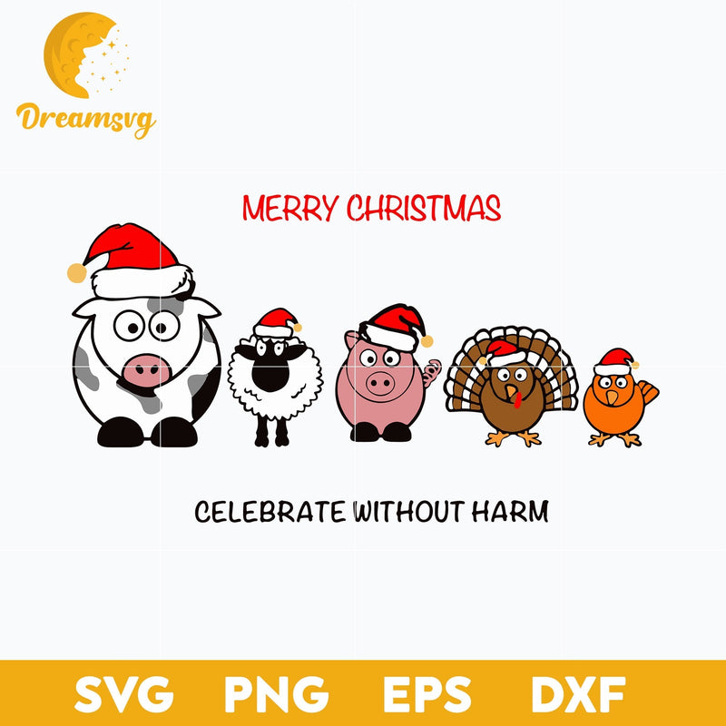 Merry Christmas Vegan Animals SVG, Christmas SVG, PNG DXF EPS Digital File.