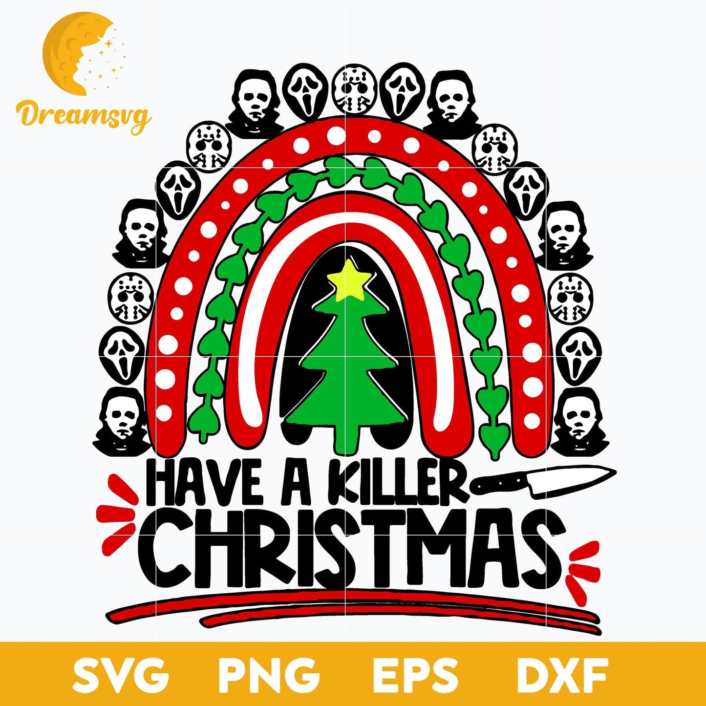 Rainbow Horror Movie Christmas SVG, Christmas SVG, PNG DXF EPS Digital File.