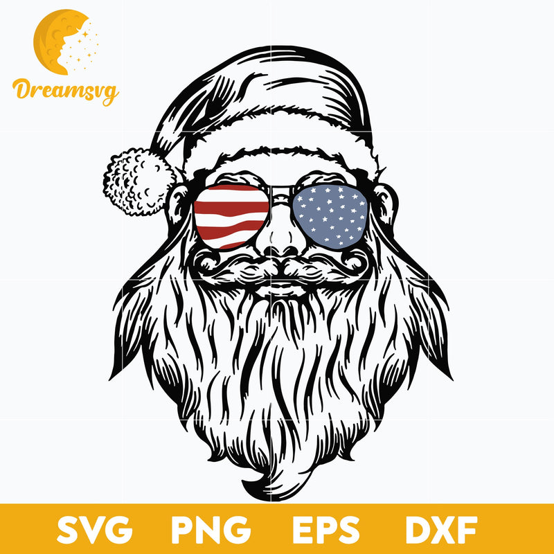 Santa Claus Sunglass Flag USA SVG, Christmas SVG, PNG DXF EPS Digital File.