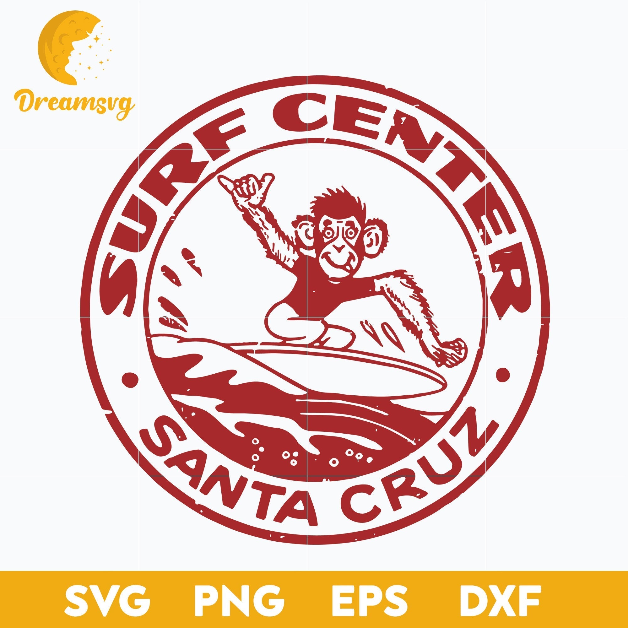Santa Cruz Surfing Monkey SVG, Christmas SVG, PNG DXF EPS Digital File