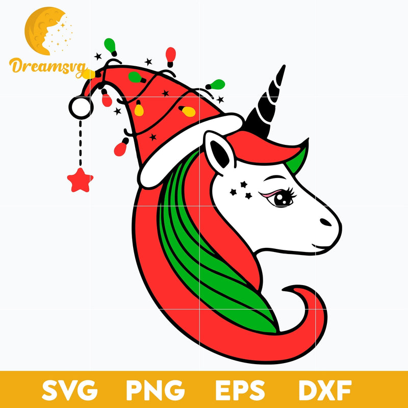 Santa Hat Unicorn Christmas SVG, Christmas SVG, PNG DXF EPS Digital File.