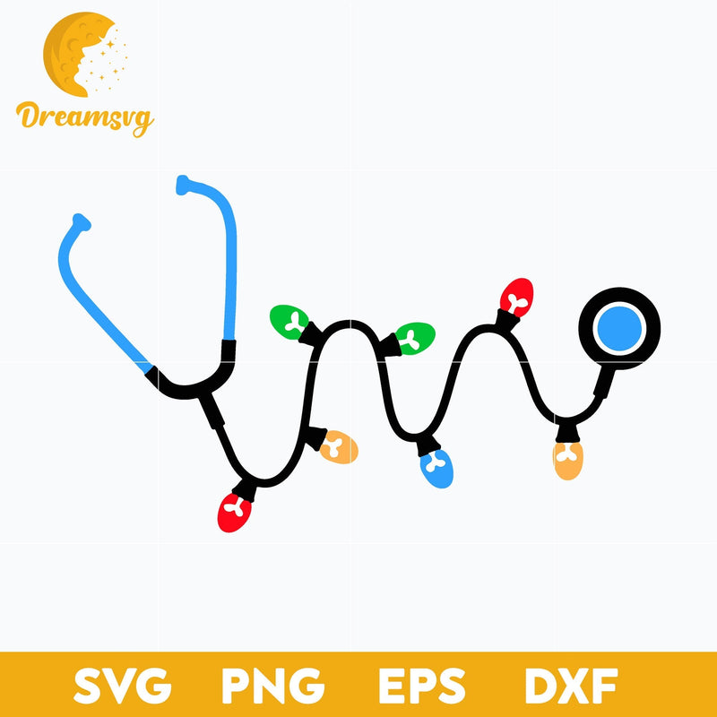 Stethoscope Christmas Light SVG, Christmas SVG, PNG DXF EPS Digital File.