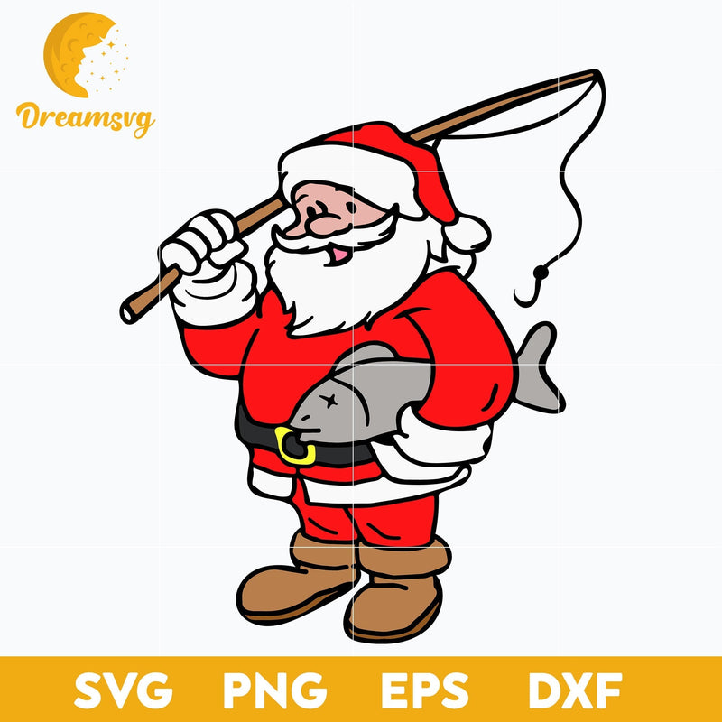 Xmas Santa Fishing SVG, Christmas SVG, PNG DXF EPS Digital File.