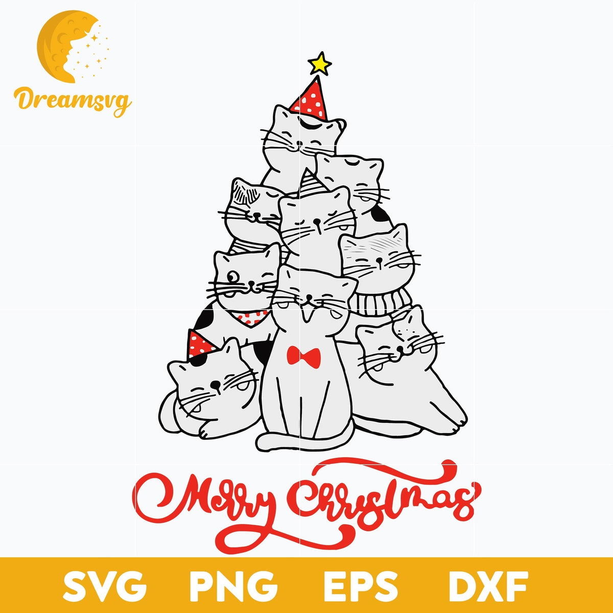 Merry Christmas Cat Tree SVG, Christmas SVG, PNG DXF EPS Digital File.