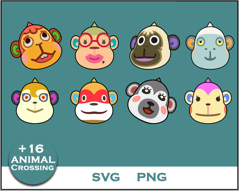 16+ Monkey Svg Bundle, Animal Crossing Svg Bundle, Animal Crossing Svg, Cartoon svg, png digital file