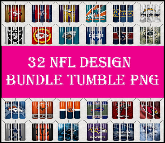32 Football Tumbler 20oz Design, Football team tumbler design template, NFL Sublimate tumbler 20oz Design