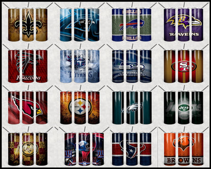 32 Football Tumbler 20oz Design, Football team tumbler design template, NFL Sublimate tumbler 20oz Design