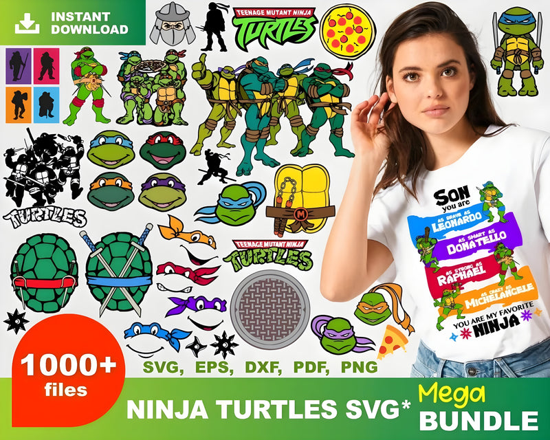 Ninja Turtles Clipart Bundle, Ninja Turtles SVG For Cricut, Ninja Turtles SVG, Ninja Turtles Silhouette Vector Cut Files