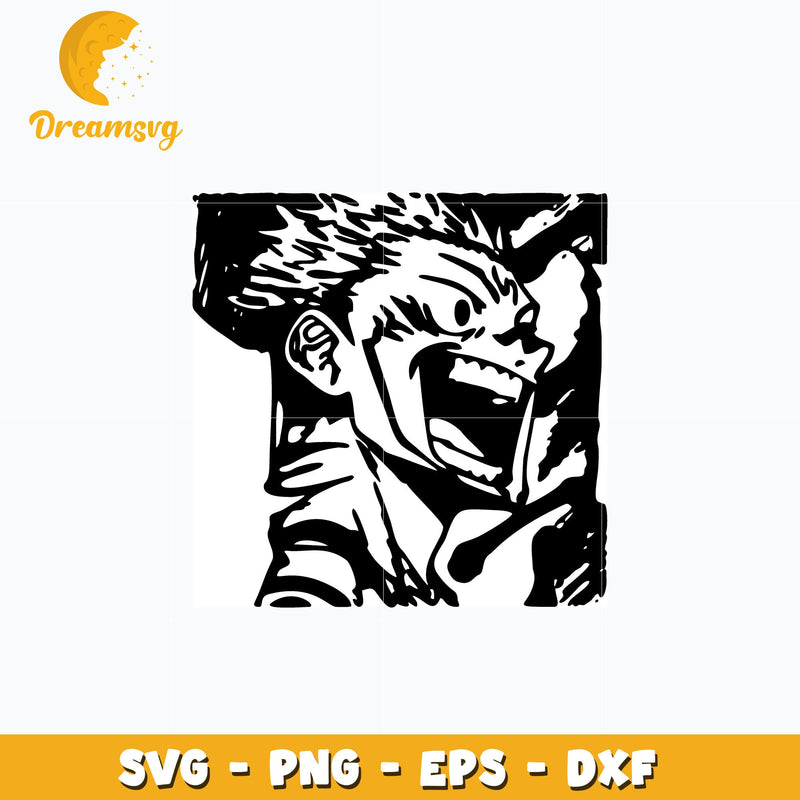 Yuji laugh black white svg, anime svg, Jujutsu kaisen svg