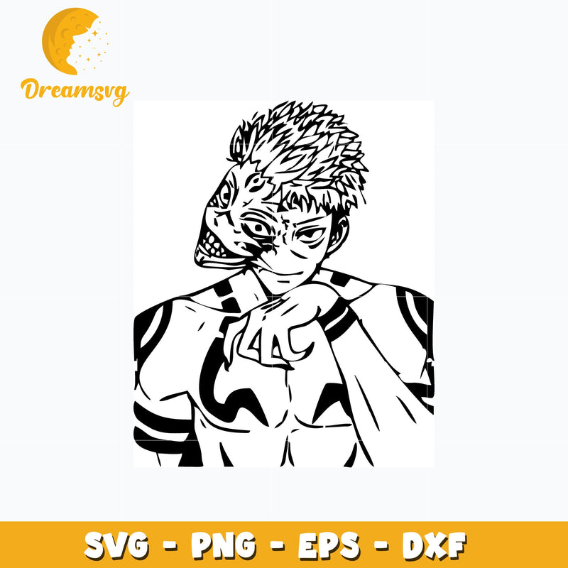 Sukuna face black white svg, anime svg, Jujutsu kaisen svg