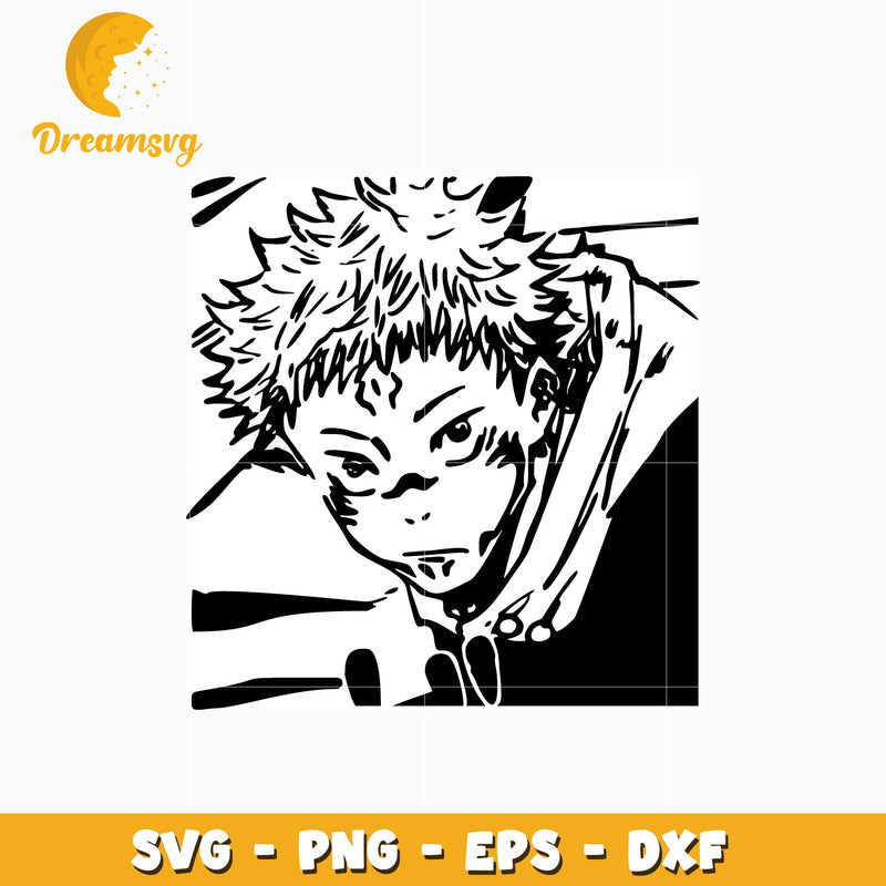 Yuji black white design svg, anime svg, Jujutsu kaisen svg