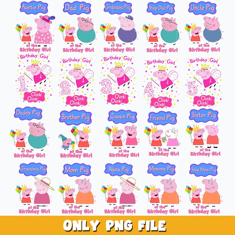 Pepa pig birthday girl bundle png, cartoon png, Digital download