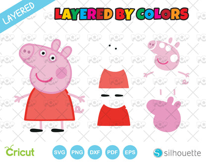 Peppa Pig clipart bundle, Cartoon Pig SVG cut files for Cricut / Silhouette, instant download