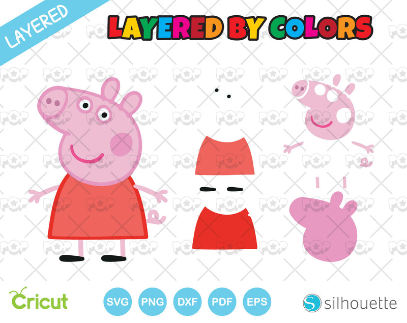 Peppa Pig clipart bundle, Cartoon Pig SVG cut files for Cricut / Silhouette, instant download