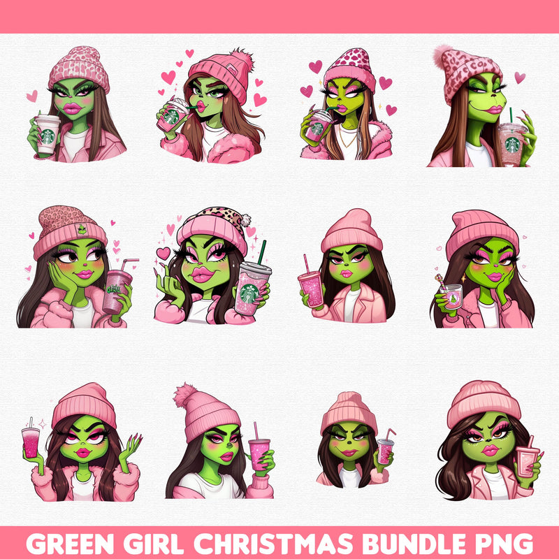 Pink Boujee Grinch girl png bundle