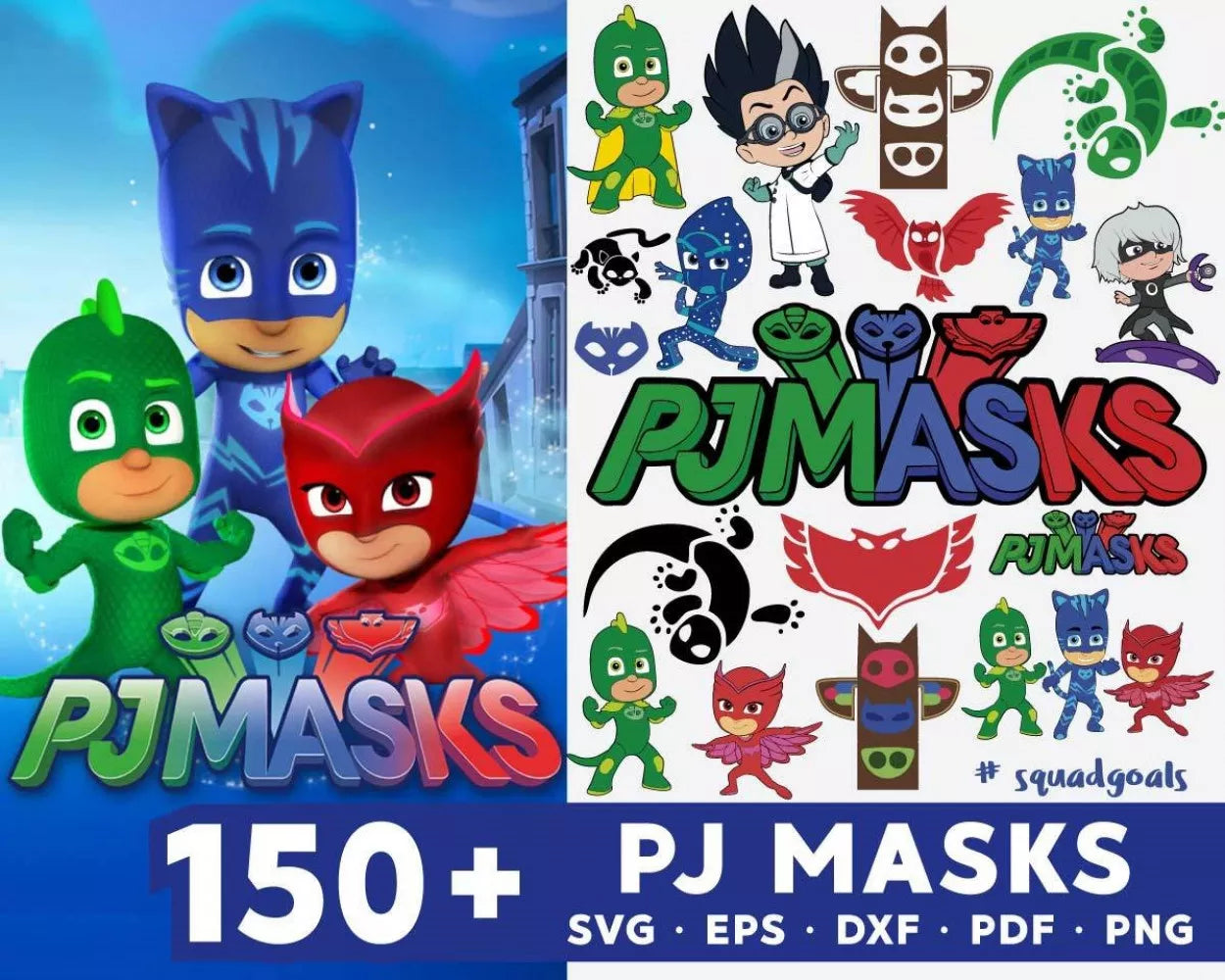 PJ Masks Clipart Bundle, PNG & SVG Cut Files for Cricut & Silhouette