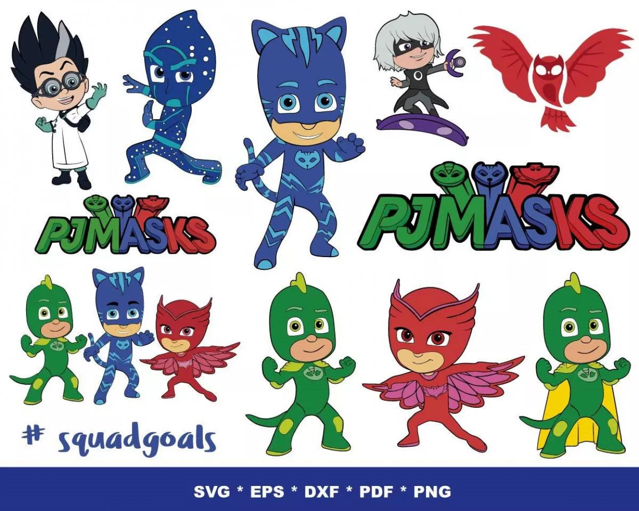 PJ Masks Clipart Bundle, PNG & SVG Cut Files for Cricut & Silhouette