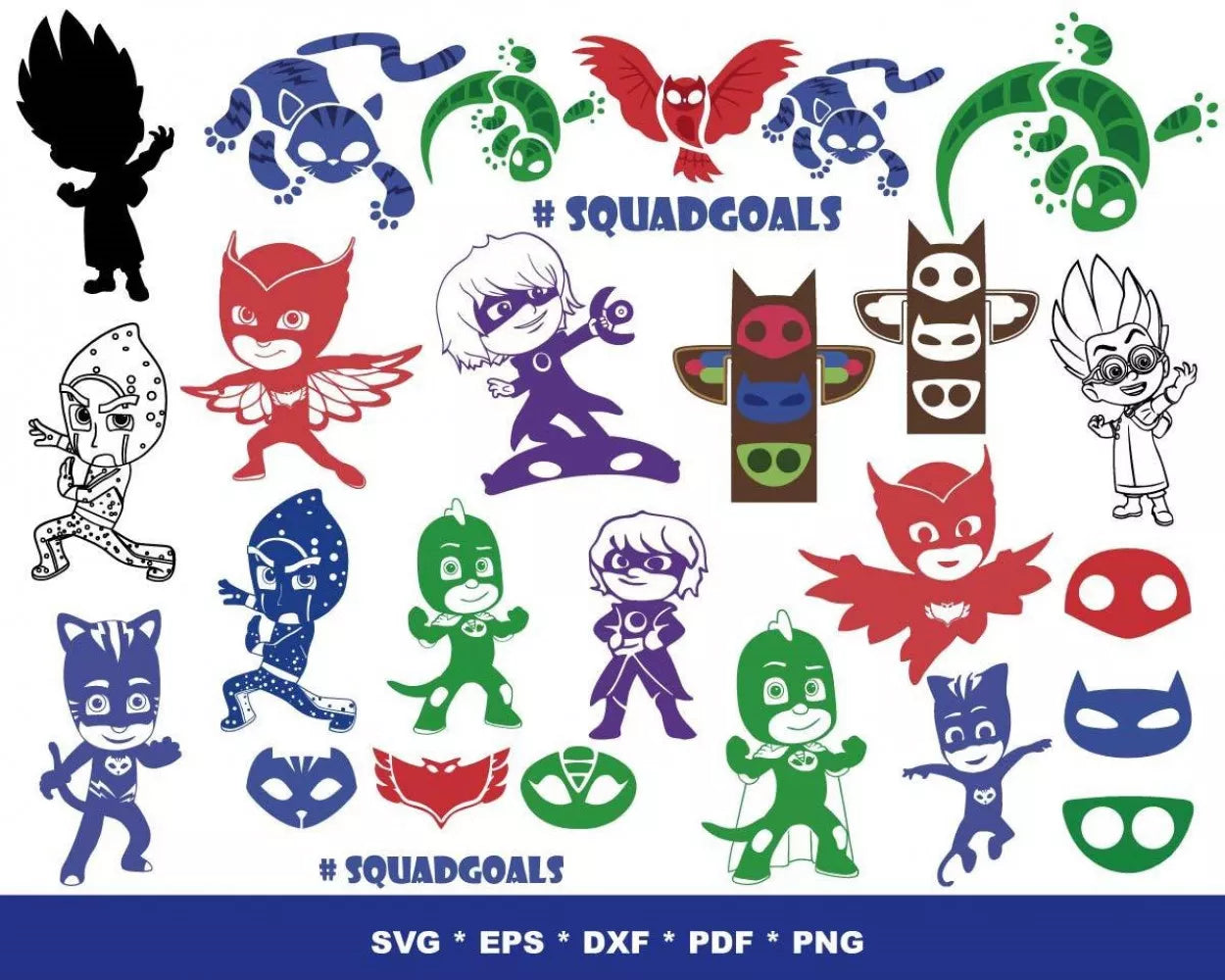 PJ Masks Clipart Bundle, PNG & SVG Cut Files for Cricut & Silhouette