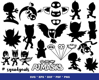 PJ Masks Clipart Bundle, PNG & SVG Cut Files for Cricut & Silhouette