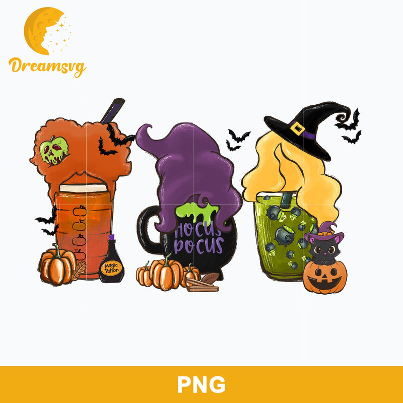 Hocus Pocus Halloween Coffee Latte PNG, Horror Fall Coffee PNG, Halloween Coffee PNG