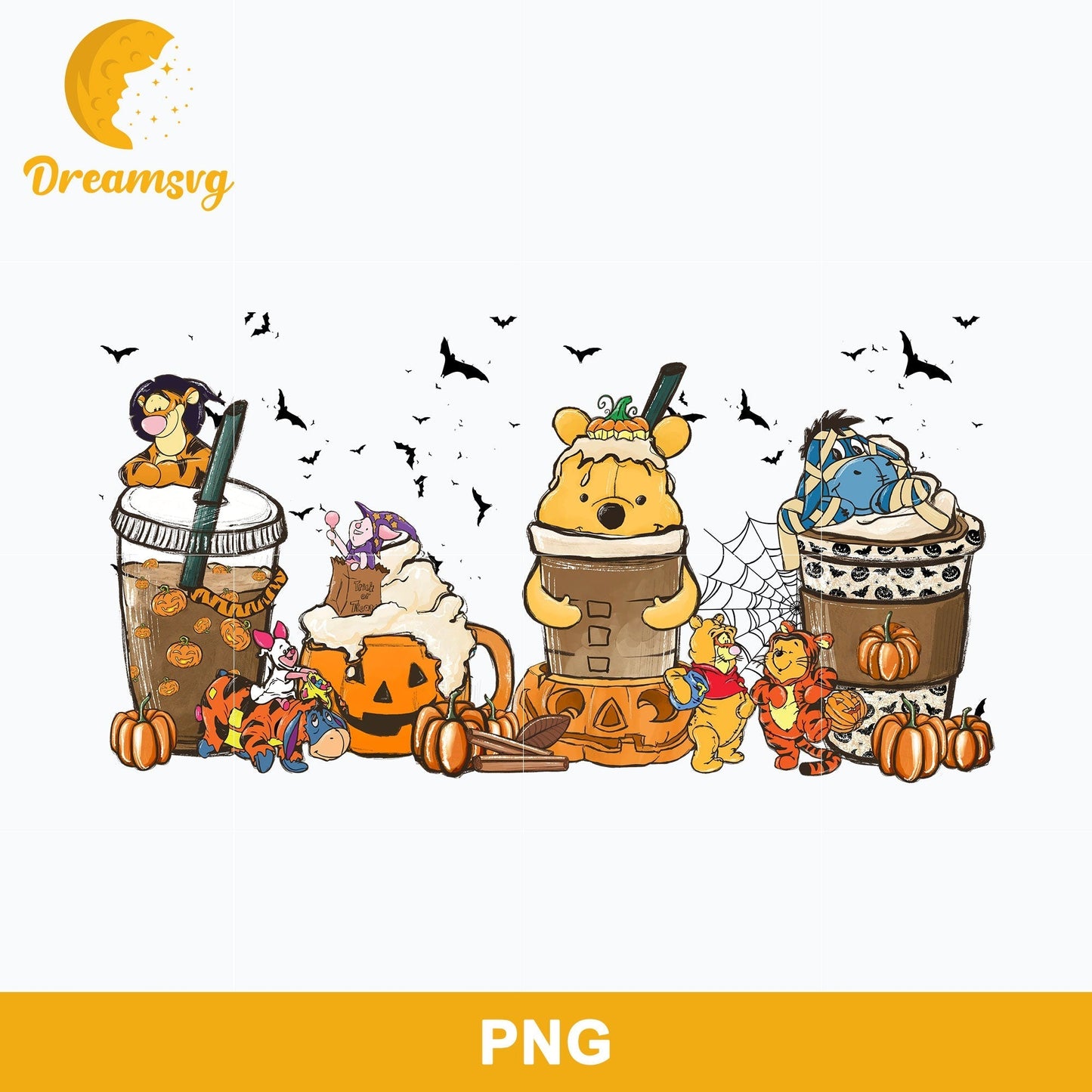 Pooh Halloween Coffee Latte PNG, Bear Pooh Halloween Coffee PNG, Coffee Halloween PNG