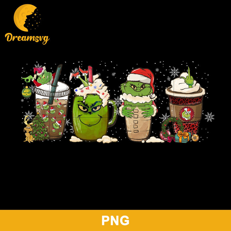 Grinch Santa Claus Hat Coffee Christmas PNG, Grinch Christmas PNG.