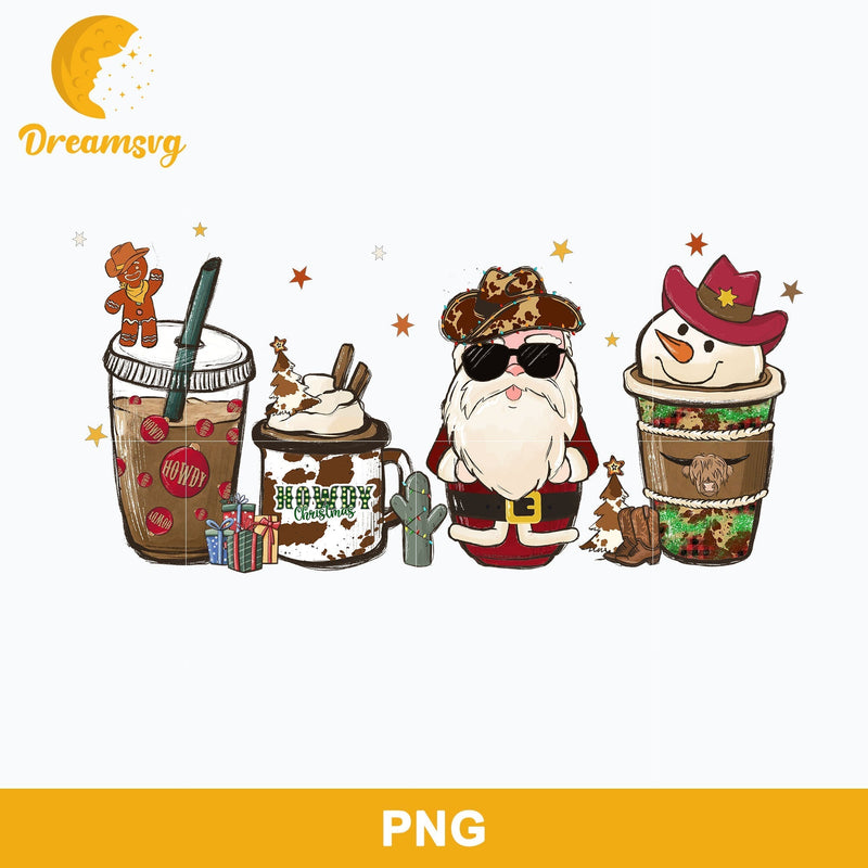 Santa Claus Cowboy, Snowman Cowboy Coffee Christmas PNG, Christmas PNG.