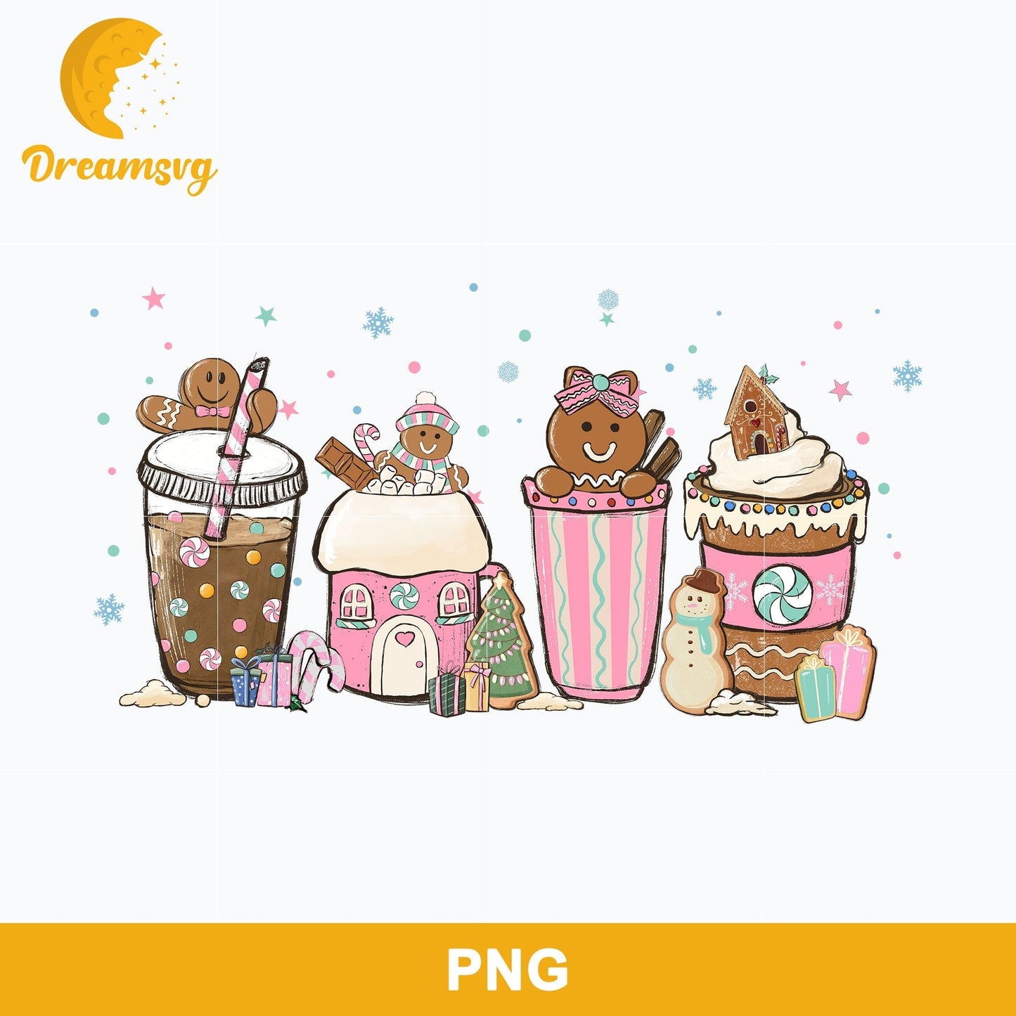 Merry Christmas Gingerbread Coffee PNG, Christmas PNG File.