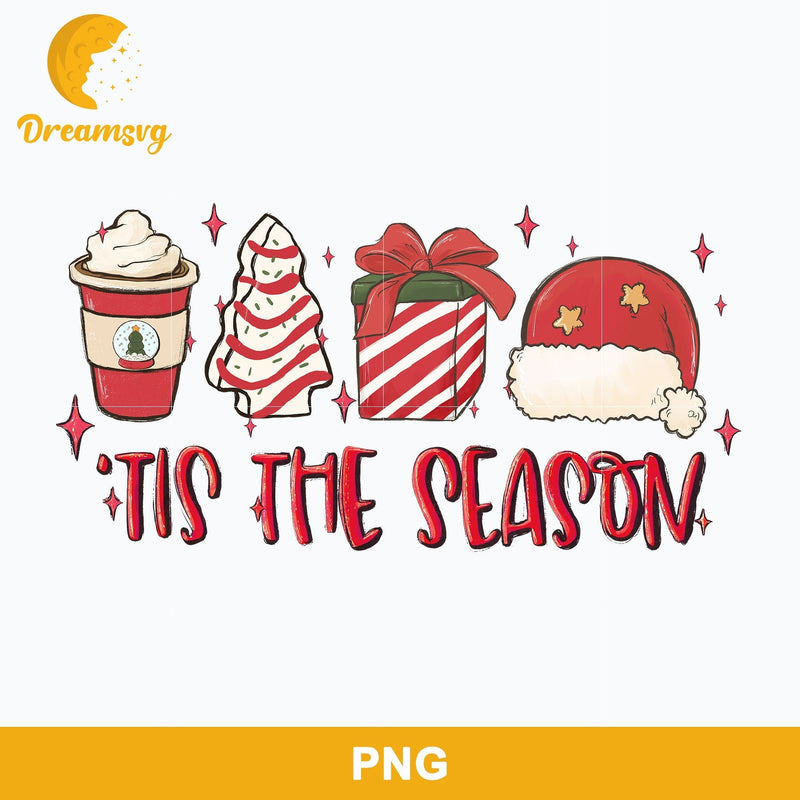 Tis The Season Christmas PNG, Coffee PNG, Santa Hat PNG.