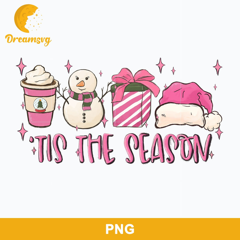 Tis The Season PNG, Coffee Snowman Gift Santa Hat Christmas PNG.