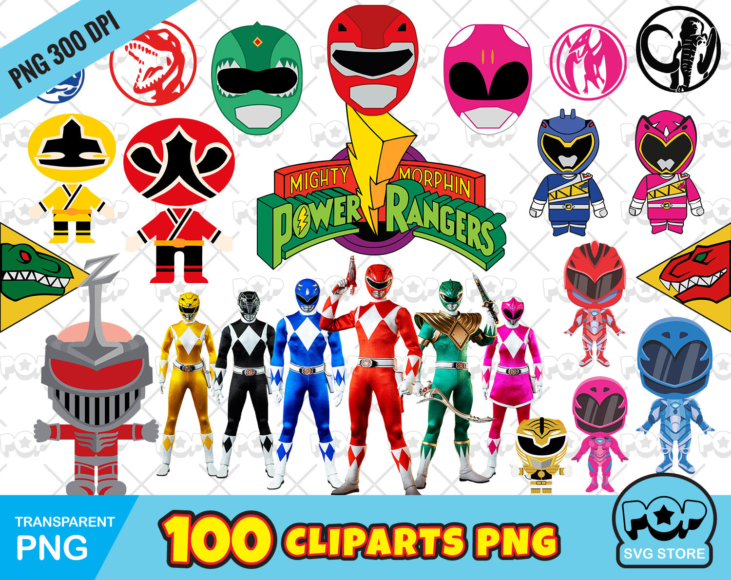 Power Rangers 100 cliparts set, transparent PNG, designs for decoratio