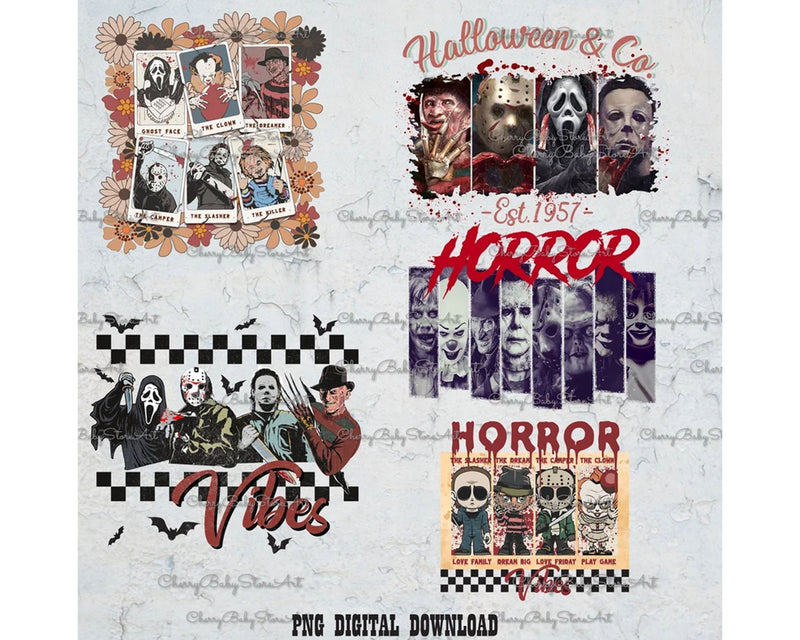 Retro Horror Characters PNG Bundle, Horror Movie Png Designs