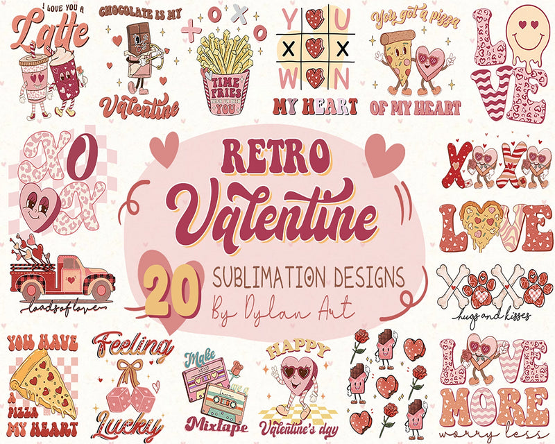 20 Valentine's day, Retro Valentines bundle, Valentine sublimation Design Digital Download VLT29122204