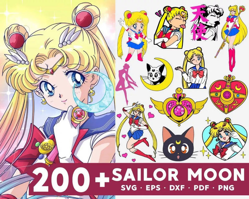 Sailor Moon Clipart Bundle, Sailor Moon PNG & SVG Cut Files for Cricut, Sailor Moon Silhouette Vector Cut Files