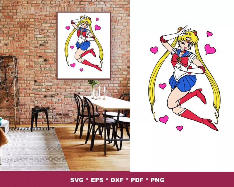 Sailor Moon Clipart Bundle, Sailor Moon PNG & SVG Cut Files for Cricut, Sailor Moon Silhouette Vector Cut Files