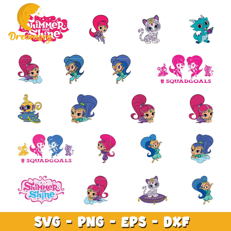 Shimmer and shine bundle design svg, Shimmer and shine characters svg