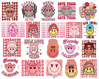 Version 2 - 20+ Smile face bundle, Valentine's day PNG, Valentine sublimation Design Digital Download