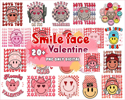 Version 2 - 20+ Smile face bundle, Valentine's day PNG, Valentine sublimation Design Digital Download